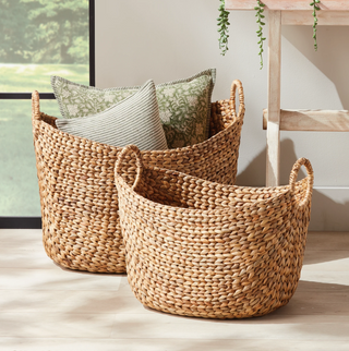 Josette Water Hyacinth Baskets with Handles   Set of 2
