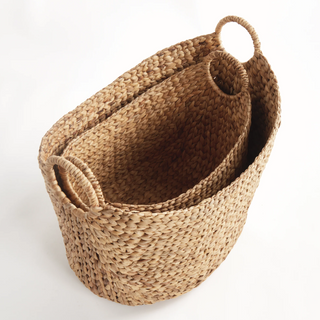 Josette Water Hyacinth Baskets with Handles   Set of 2

