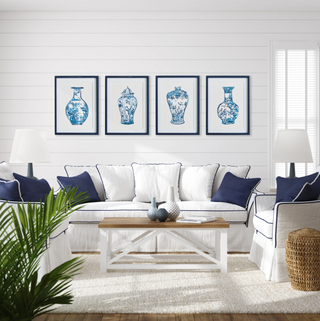 Ornamental Urns in Blue   Set of 4
