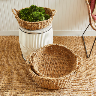 Seagrass Shallow Baskets with Handles   Set of 3
