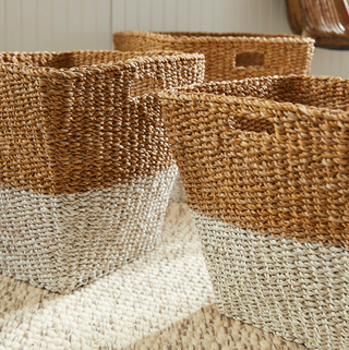 Seagrass Rectangular Baskets with Handles NAT/WHT (Set of 3)
