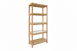Hawthorn   Rattan Etagere with Seagrass Wrapped and Clear Glass Shelves
