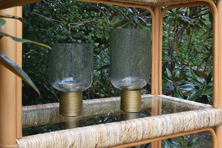 Hawthorn   Rattan Etagere with Seagrass Wrapped and Clear Glass Shelves
