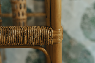 Hawthorn   Rattan Etagere with Seagrass Wrapped and Clear Glass Shelves
