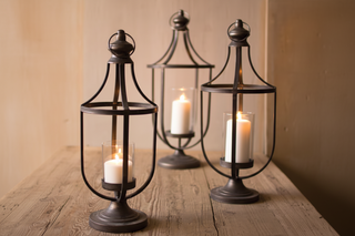 Set of Three Metal Lanterns with Glass Insert

