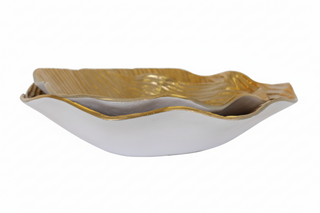 Set of 2   Organic Bowls With Ribbed Texture   Gold/Matte White
