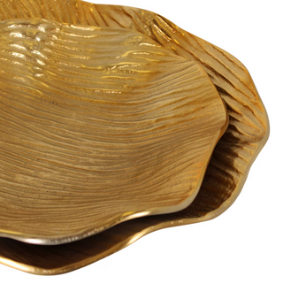 Set of 2   Organic Bowls With Ribbed Texture   Gold/Matte White
