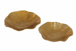 Set of 2   Organic Bowls With Ribbed Texture   Gold/Matte White
