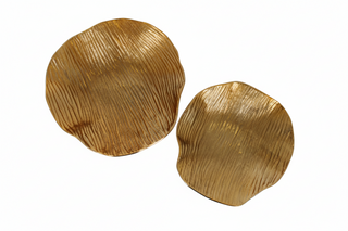 Set of 2   Organic Bowls With Ribbed Texture   Gold/Matte White
