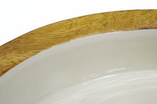 Set of 2   Enamel and Mangowood Boat Bowls   White/Natural

