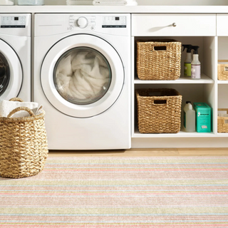 Ana Ticking Aqua Machine Washable Rug
