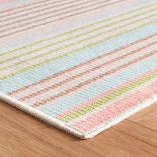 Ana Ticking Aqua Machine Washable Rug
