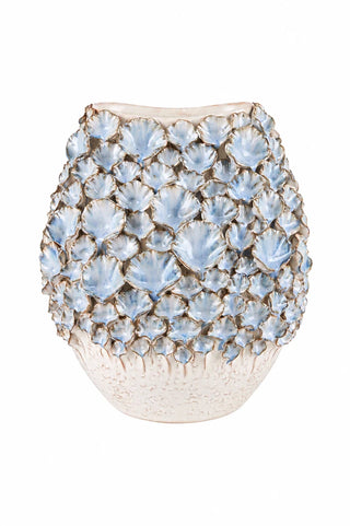 Handmade Thai Blue Fish Scale Floral Ceramic Vase
