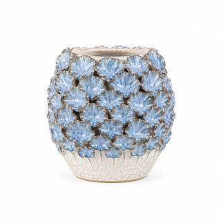 Handmade Thai Blue Fish Scale Floral Ceramic Vase
