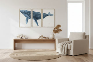 72" x 38"   Blue Whale 1 Triptych

