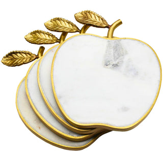 White Marble Apple Coaster Set
