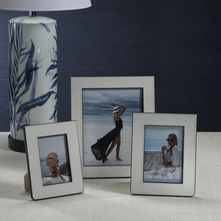 Nappa Leather Photo Frame   White and Navy
