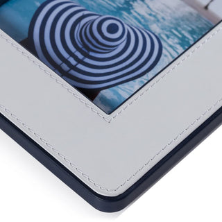 Nappa Leather Photo Frame   White and Navy
