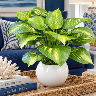 Greenery in White Glass Pot
