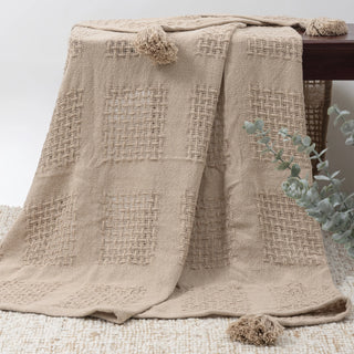 Transitional Tan Geometric Cotton Throw Blanket
