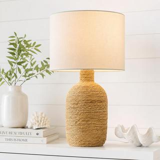 White Abaca Twisted Fiber Table Lamp
