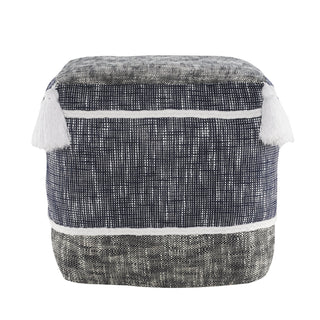 Modern Distressed Rope Lined and Tasseled Pouf
