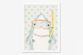 Watercolor Shark with Geometric Background B
