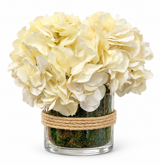 Hydrangeas Arranged in Glass Vase w/Rope White
