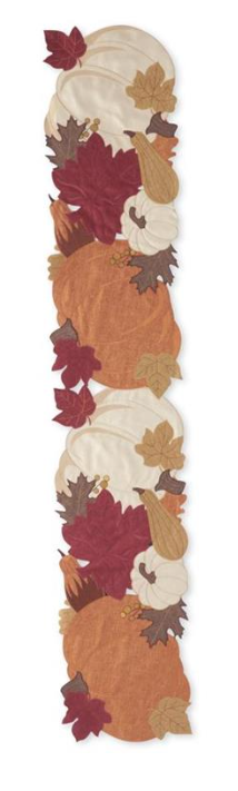 70 INCH BROWN PUMPKIN & FALL LEAVES EMBROIDERED CUTOUT TABLE RUNNER