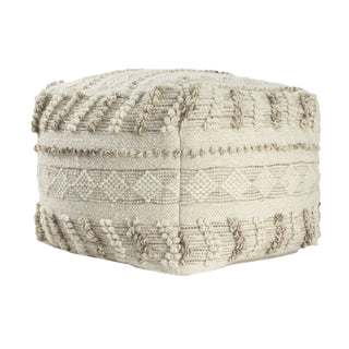 Transitional Striped Indoor Pouf   Taupe/Ivory
