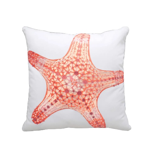 Coral Embroidered Starfish Indoor/Outdoor Pillow