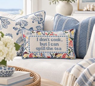 Spill the Tea Needlepoint Pillow
