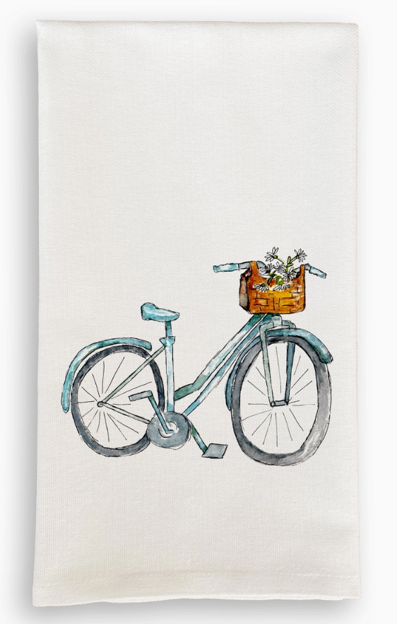 Blue Bike with Flowers Dishtowel