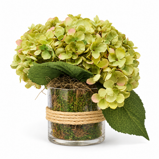 Hydrangeas Arranged in Glass Vase w/Rope   Green
