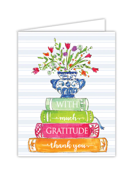 With Much Gratitude Stack of Books Folded Greeting Card ***