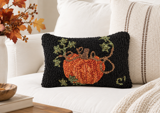Pumpkin on Black Hooked Pillow

