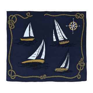 Cotton Sustainable Knit Throw Blanket   Nautical Sailboats
