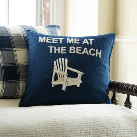Meet Me at the Beach Indigo Linen Porch Pillow 21x21