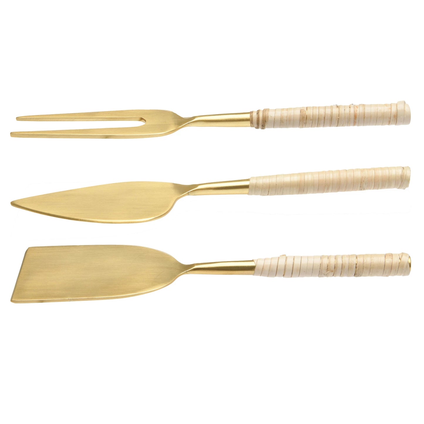 Cheese Servers with Rattan Handles, Set of 3