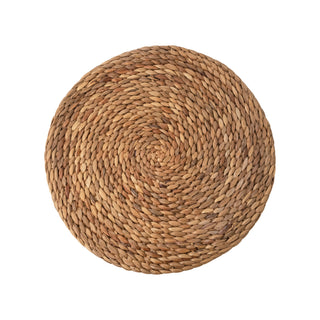 Hand Woven Water Hyacinth and Teakwood Stool
