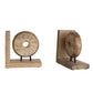 Hand-Carved Mango Wood & Metal Circle Bookends on Stand, Natural