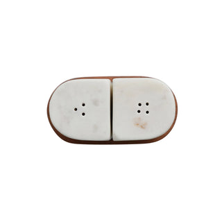 Marble Salt & Pepper Shakers w/ Acacia Wood Tray, White & Natural
