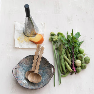 Carved Mango Wood Salad Servers w/ Scalloped Handle, Set of 2
