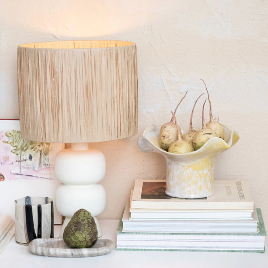 Stoneware Table Lamp w/ Raffia Shade & Inline Switch