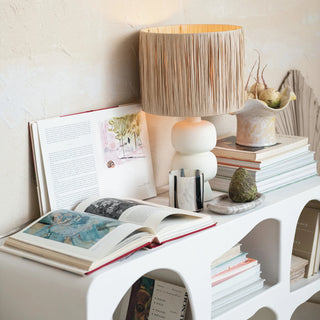 Stoneware Table Lamp w/ Raffia Shade & Inline Switch

