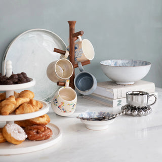 Stoneware Serving Bowl, Reactive Glaze, Blue & White
