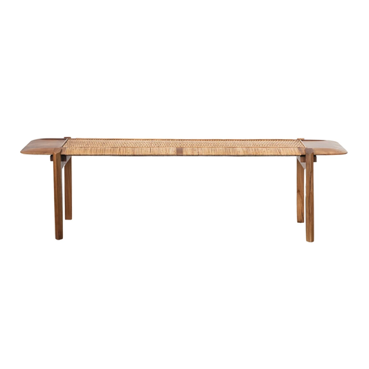 Teakwood & Rattan Bench w/ Two Tone Joinery, Natural, KD