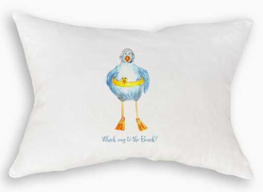 Which Way to the Beach Duck White Rectangle Pillow