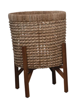 Hand-Woven Planter with Wood Stand Large