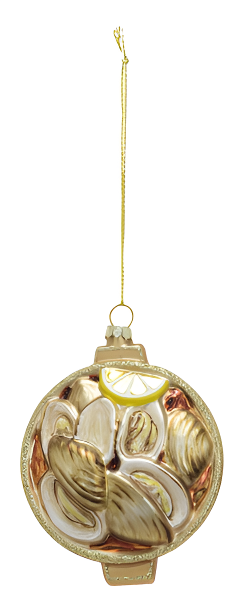 Hand-Painted Glass Mussels/Steamer Clams Ornament w/ Glitter - Yellow